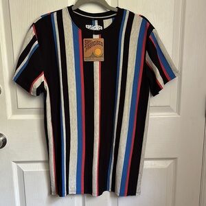 NEW San Francisco Black T-Shirt Multicolor Stripes Y2K retro tee Size Medium